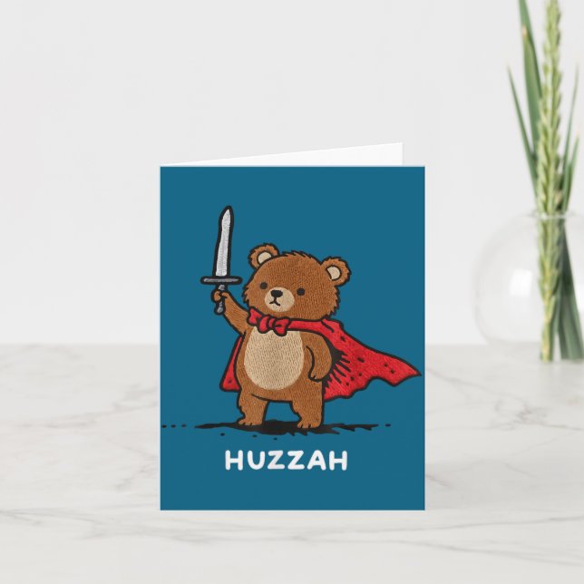 Tarjeta Huzzah Bear Knight Funny Sword Meme Quote  (Anverso)