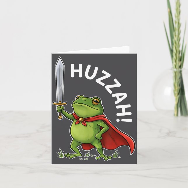 Tarjeta Huzzah Frog Knight Funny Sword Meme Frog Quote Men (Anverso)