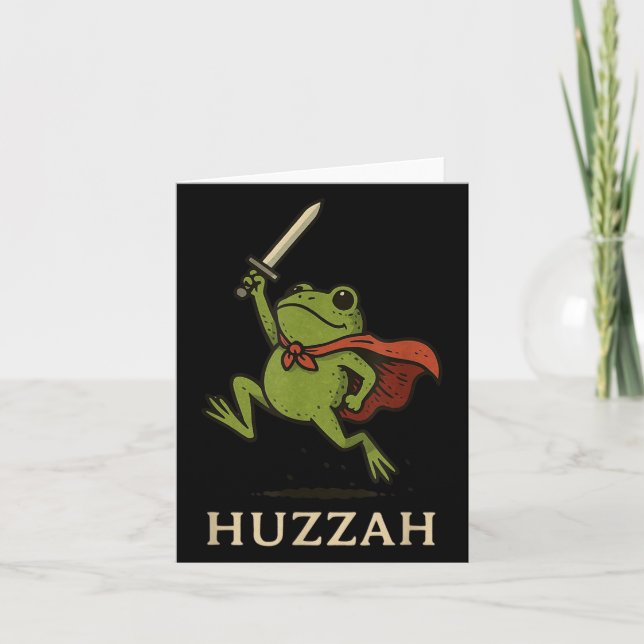 Tarjeta Huzzah Frog Knight Funny Sword Meme Quote  (Anverso)