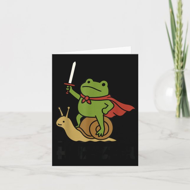 Tarjeta Huzzah Frog Knight Riding A Snail Funny Sword Meme (Anverso)