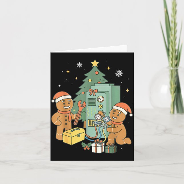 Tarjeta Hvac Gingerbread Christmas Technician Construction (Anverso)