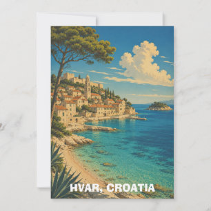 Tarjeta Hvar vintage Croacia costa adriática paisaje