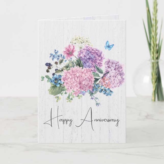 Tarjeta Hydrangea Bouquet Por Aniversario (Anverso)