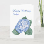 Tarjeta Hydrangea Bouquet Sister Cumpleaños<br><div class="desc">Un elegante paquete hidrangea honra la parte delantera de esta tarjeta de cumpleaños. La horangea azul, dibujada con pasteles, crea un diseño delicado y llamativo para honrar a tu hermana. Las palabras "Feliz cumpleaños, hermana" están escritas al otro lado del frente. En el interior hay un sentimiento irónico que uno...</div>