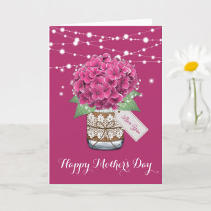 Tarjeta Hydrangea Rosa Día de la Madre Floral Lindo
