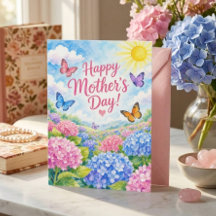 Hydrangeas y Mariposas en Acuarela para el Día de