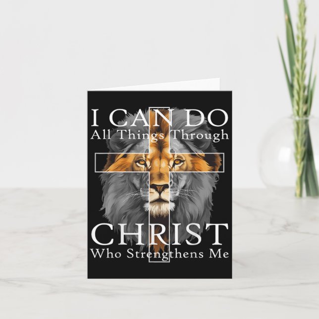 Tarjeta I Can Do All Things Through Christ Christian Lion  (Anverso)