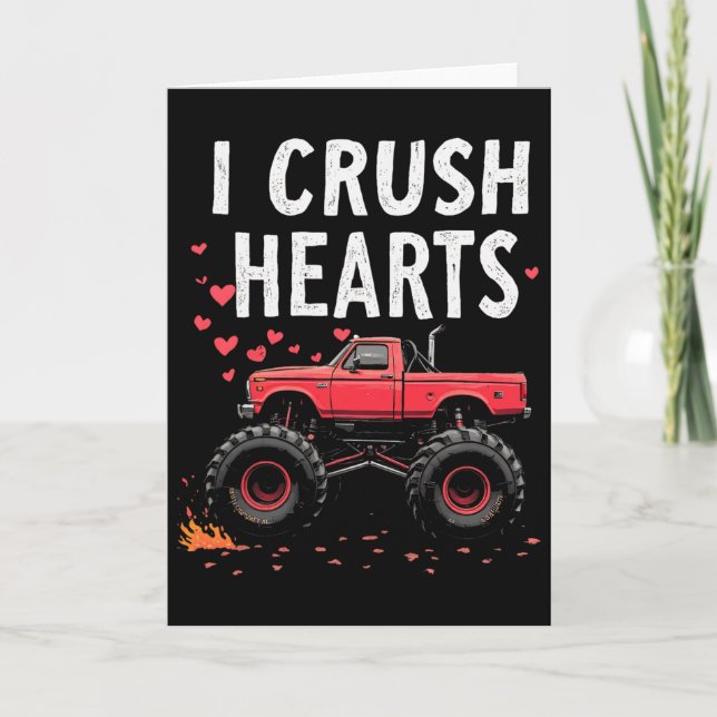 Tarjeta I Crush Hearts Monster Truck Valentine Boys Kids  (Anverso)