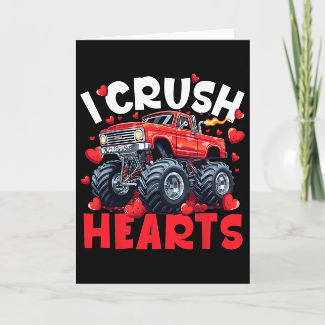 Tarjeta I Crush Hearts Valentine Monster Truck Men Women K (Anverso)