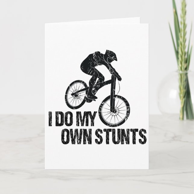 Tarjeta I Do My Own Stunts Downhill Biking Funny (Anverso)