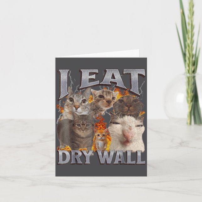 Tarjeta I Eat Drywall Funny Cat Meme Bootleg Graphic  (Anverso)
