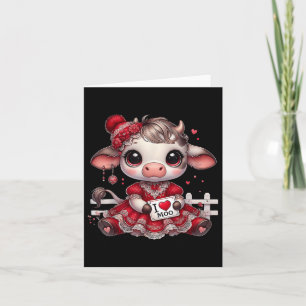 Tarjeta I Heart Moo Cute Chica Highland Cow Western Valent