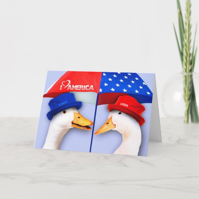 Tarjeta I Love America. 4th of July Funny Ducks  (Anverso)