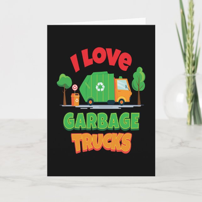 Tarjeta I Love Garbage Trucks Kid Boys Girls (Anverso)