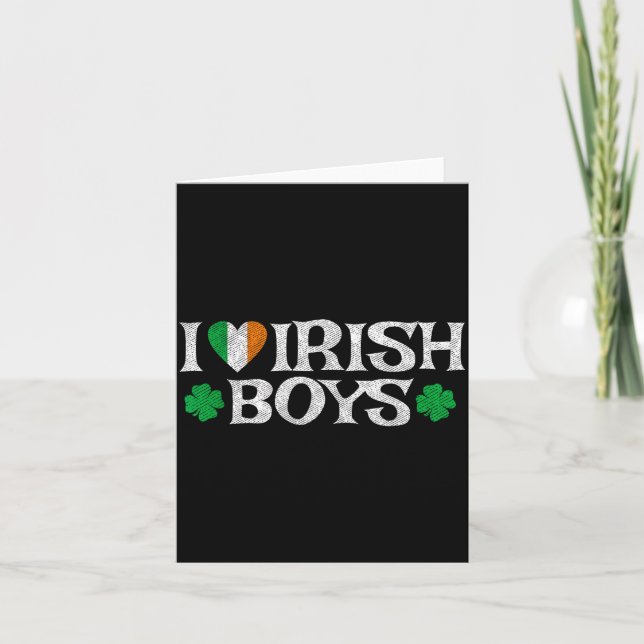 Tarjeta I Love Irish Boys Lucky Shamrock Heart Ireland Fla (Anverso)