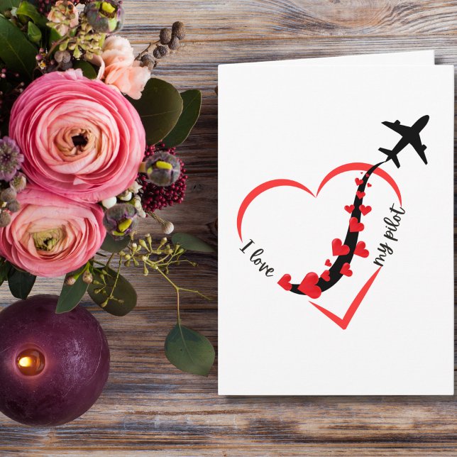 Tarjeta I love My Pilot Heart & Airplane Romantic Simple  (Subido por el creador)