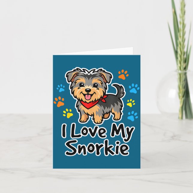 Tarjeta I Love My Snorkie Cute Schnauzer Yorkie Mix Dog Lo (Anverso)