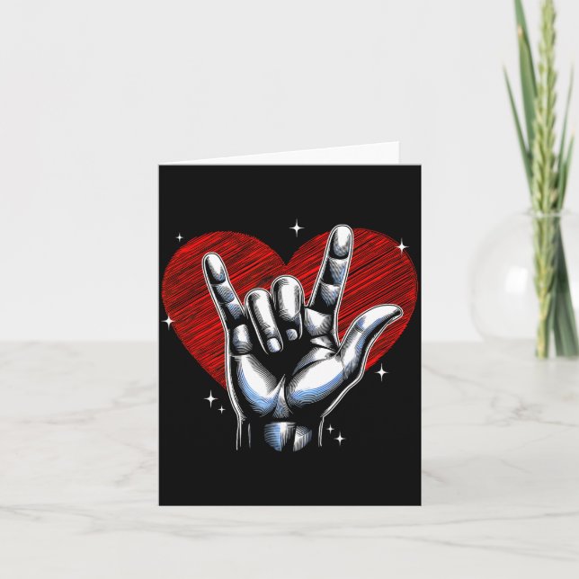 Tarjeta I Love You Hand Sign Asl Heart Women Kids Men Vale (Anverso)