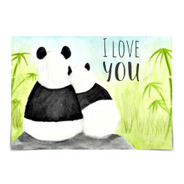 Tarjeta "I love you" Pandas Bamboo Watercolor Card