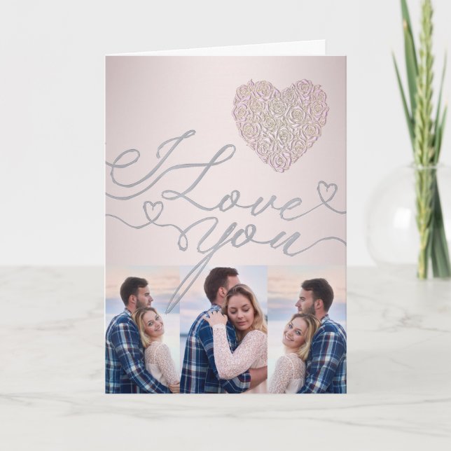 Tarjeta I Love You Pink Heart Photo Collage (Anverso)