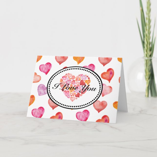 Tarjeta I Love You Watercolor Hearts (Anverso)