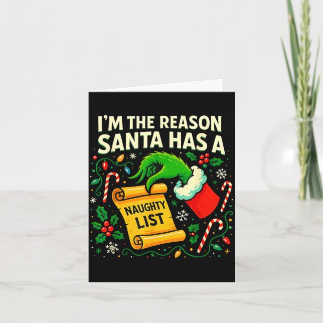 Tarjeta I’m The Reason Santa Has A Naughty List Christmas  (Anverso)