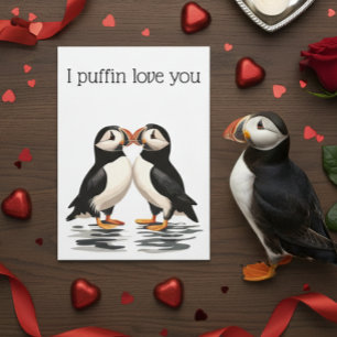 Tarjeta I Puffin Love you El día de San Valentín Aniversar