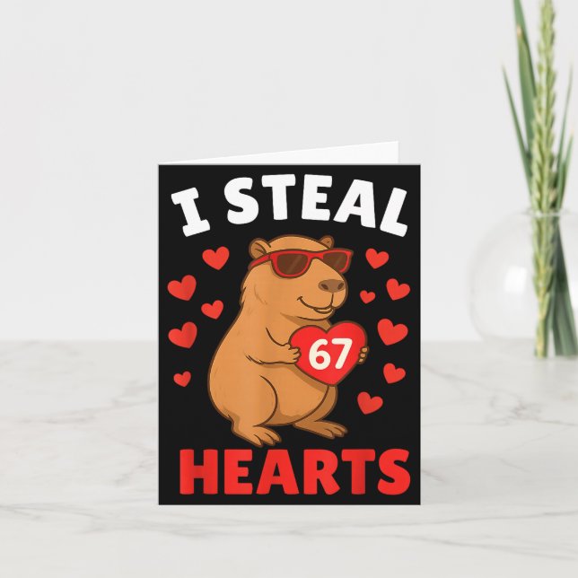 Tarjeta I Steal 67 Hearts Valentine’s Day 67 Meme 6 7 Capy (Anverso)