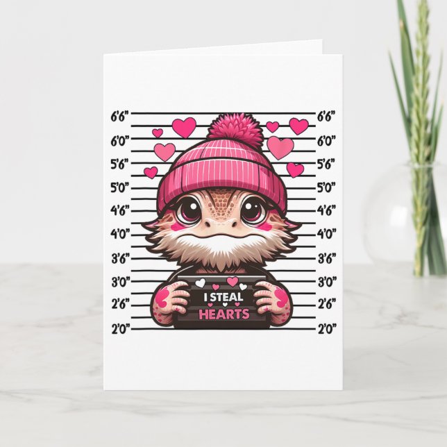 Tarjeta I Steal Heart Cute Bearded Dragon Mugshot Valentin (Anverso)