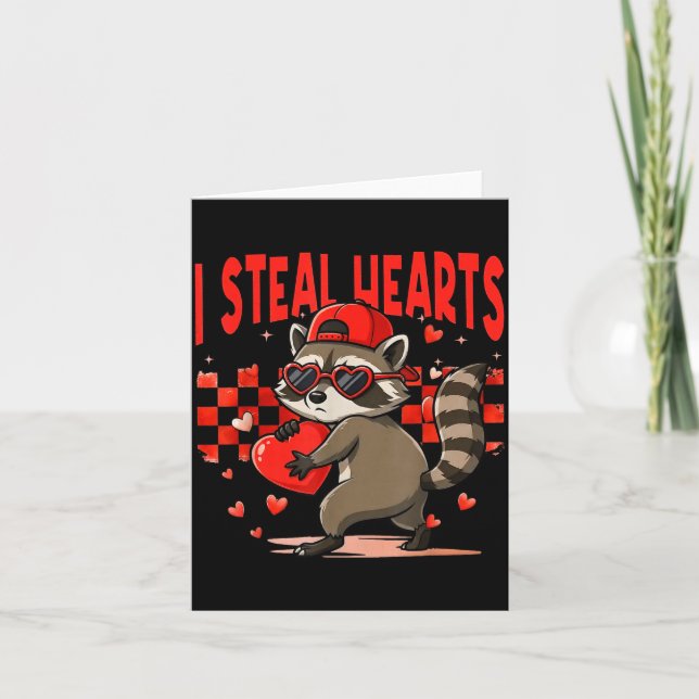 Tarjeta I Steal Hearts Design Raccoon Valentine Day Retro  (Anverso)