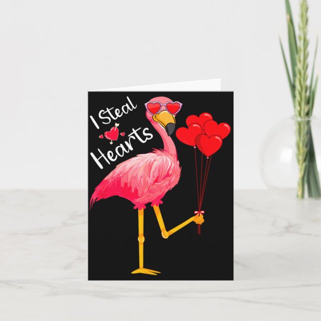 Tarjeta I Steal Hearts Funny Flamingo Lover Valentine's Da (Anverso)