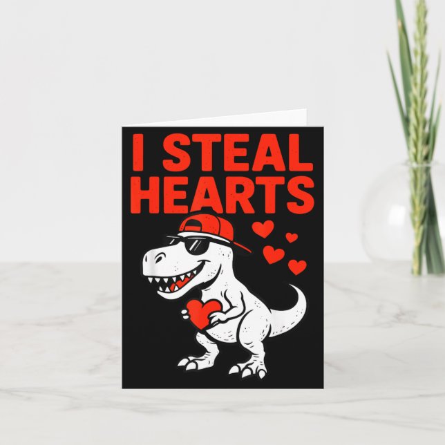 Tarjeta I Steal Hearts Trex Dino Baby Boy Valentines Toddl (Anverso)