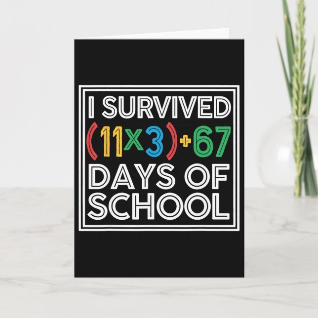 Tarjeta I Survived 100 Days School Funny Math Equation 100 (Anverso)