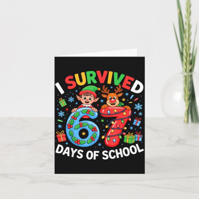 Tarjeta I Survived 67 Days Of School Christmas Candy Cane  (Anverso)