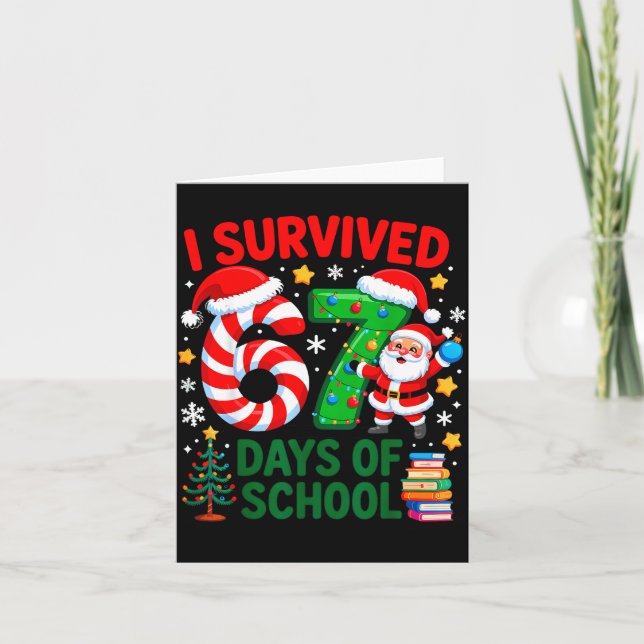 Tarjeta I Survived 67 Days Of School Christmas Candy Cane  (Anverso)