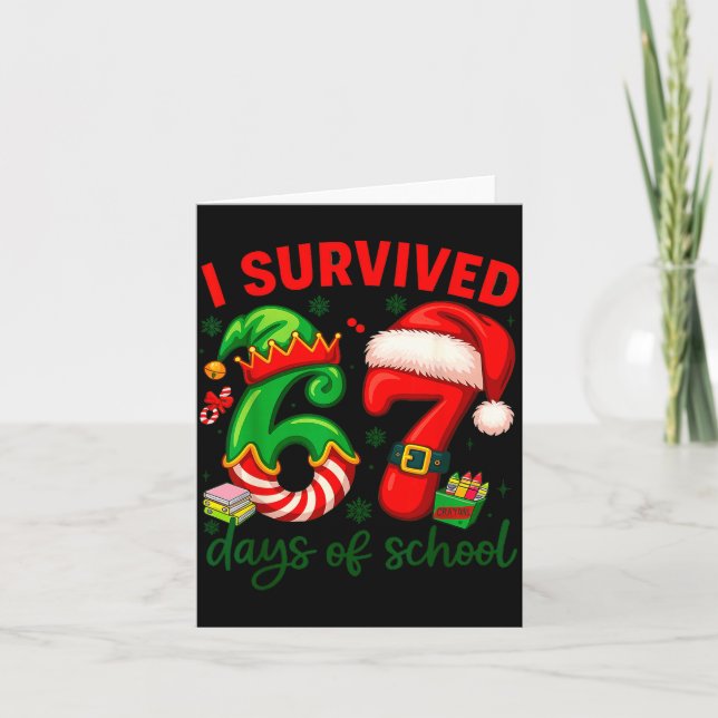 Tarjeta I Survived 67 Days Of School Christmas Candy Cane  (Anverso)