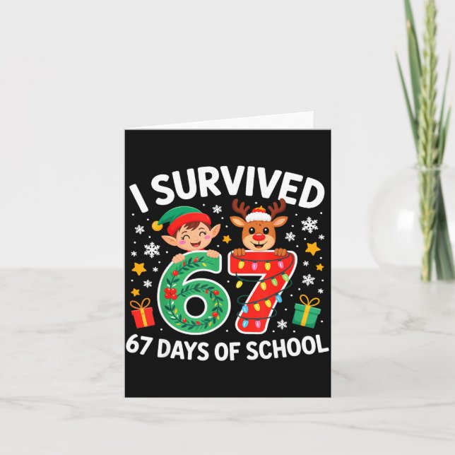 Tarjeta I Survived 67 Days Of School Christmas Candy Cane  (Anverso)