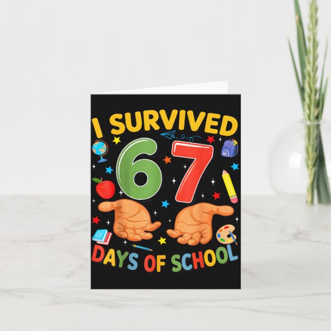 Tarjeta I Survived 67 Days Of School Cool Teacher Design  (Anverso)