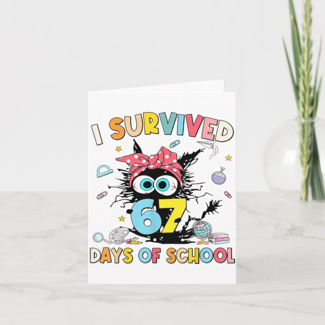 Tarjeta I Survived 67 Days Of School Funny 67 Meme Teacher (Anverso)