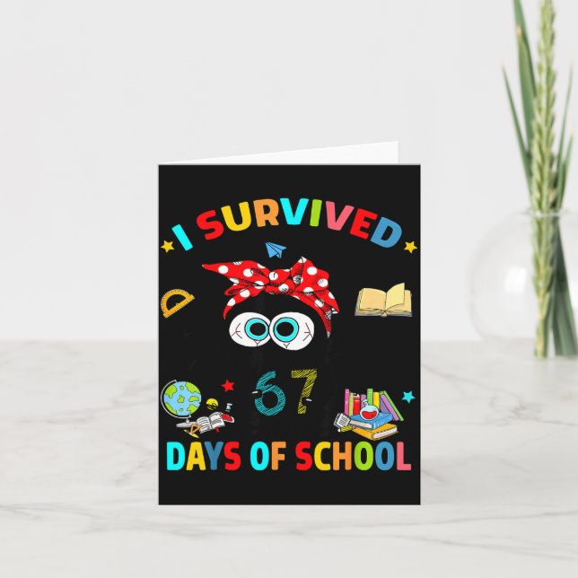 Tarjeta I Survived 67 Days Of School Funny Black Cat Six S (Anverso)