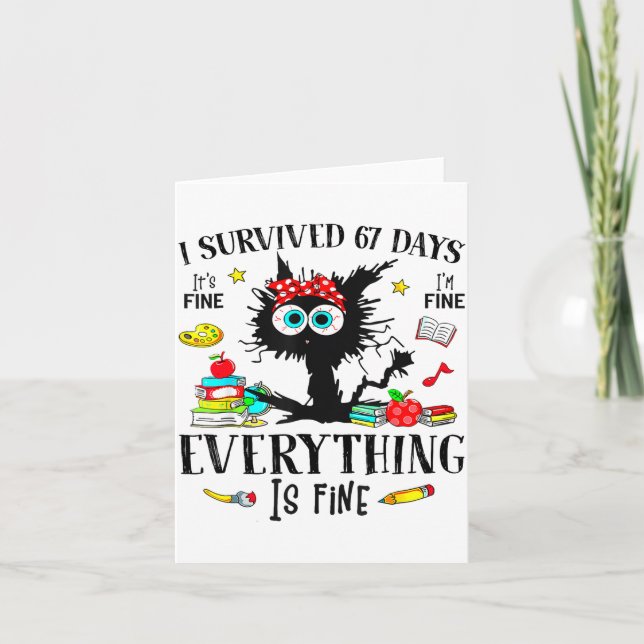 Tarjeta I Survived 67 Days Of School Funny Cat Six Seven M (Anverso)