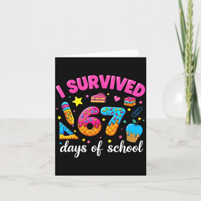 Tarjeta I Survived 67 Days Of School Funny Meme Teacher St (Anverso)