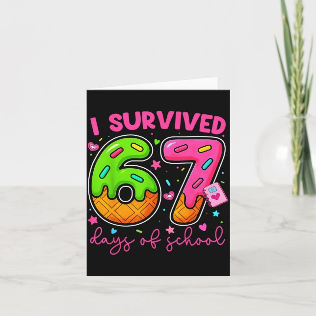 Tarjeta I Survived 67 Days Of School Ice Cream Drip Boy Gi (Anverso)