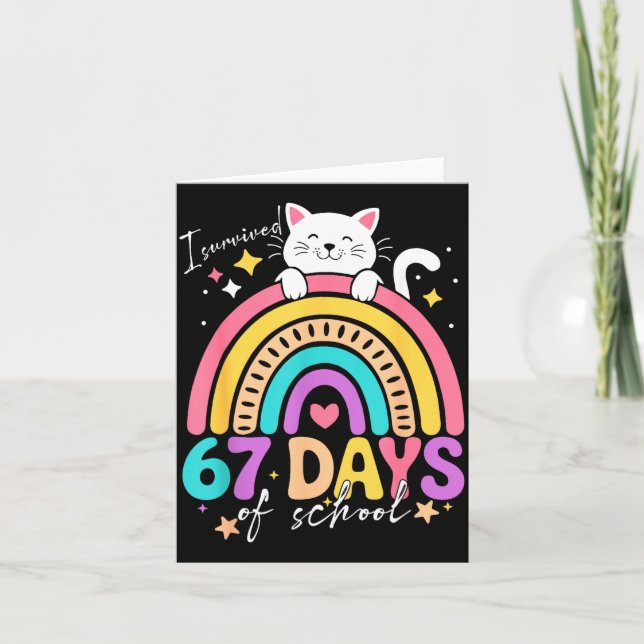Tarjeta I Survived 67 Days Of School Kids Kitten Cat Cool  (Anverso)