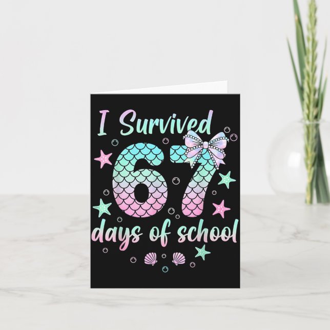 Tarjeta I Survived 67 Days Of School Mermaid Coquette Bow  (Anverso)