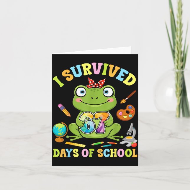 Tarjeta I Survived Six Seven Days Of School Cute Frog Stud (Anverso)