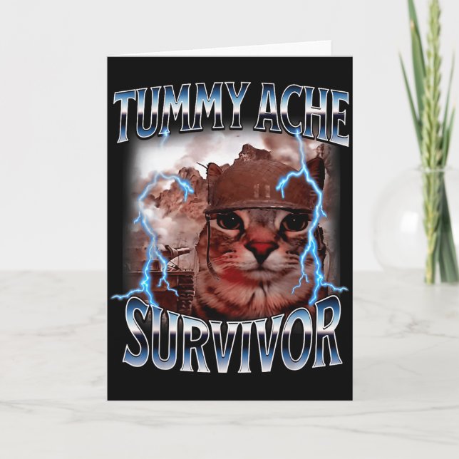 Tarjeta I Survived Today's Tummy Ache Survivor Funny Cat M (Anverso)