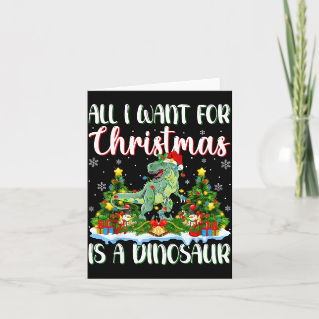 Tarjeta I Want For Christmas Is A Dinosaur Xmas Tree Light (Anverso)