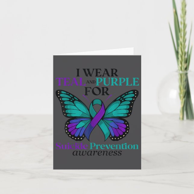 Tarjeta I Wear Teal &amp; Purple Butterfly Suicide Prevent (Anverso)
