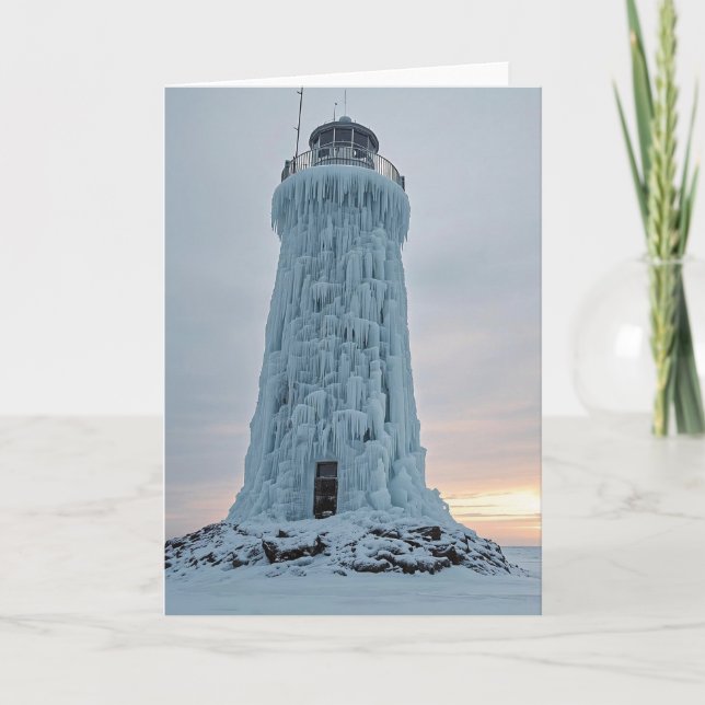 Tarjeta Ice covered lighthouse (Anverso)